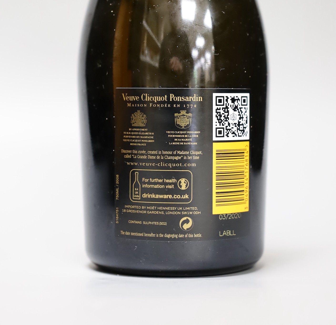 A cased bottle of Veuve Cliquot Grand Dame 2008